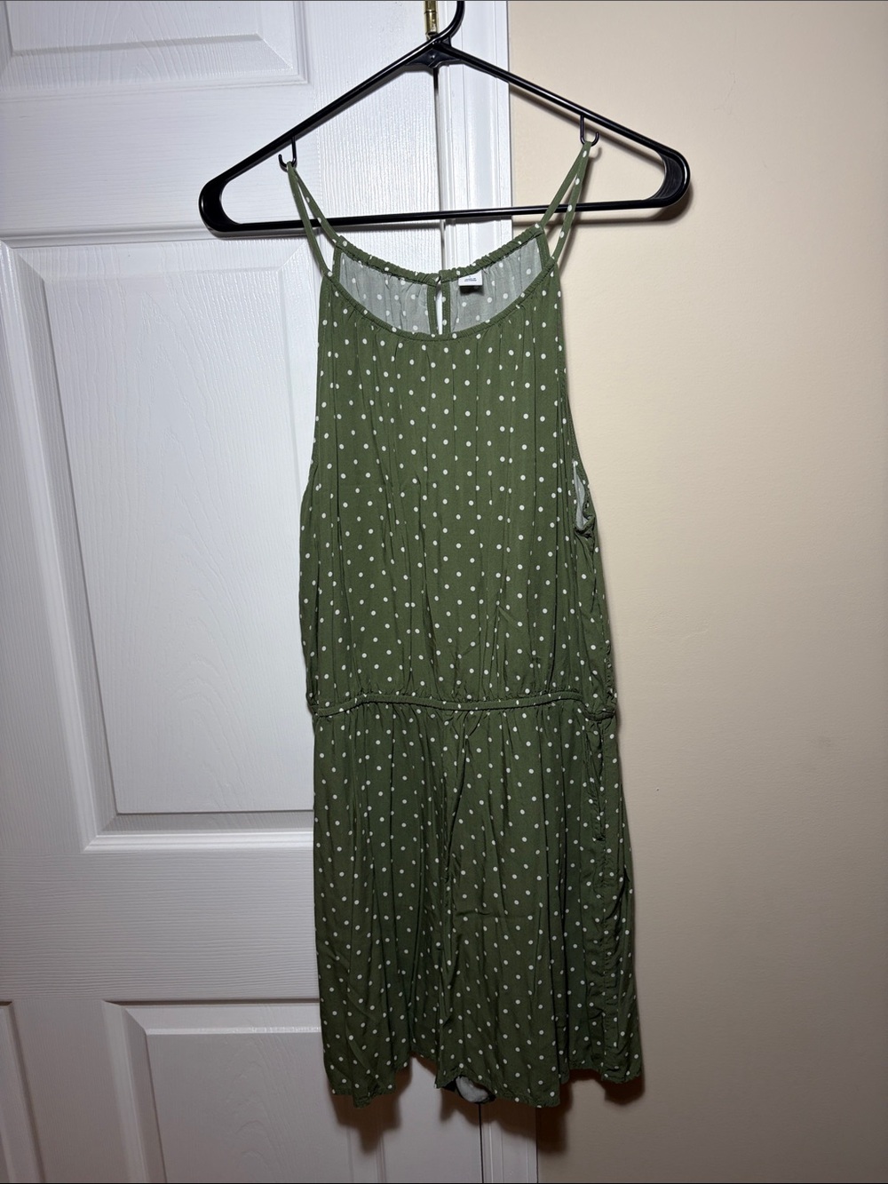 Olive Green Polka Dot Spaghetti Strap Romper